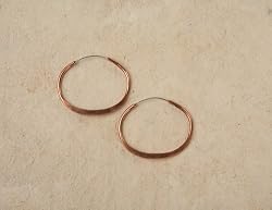 Copper Hoop Earrings, Hammered, Oval - 1.25 Inch Width