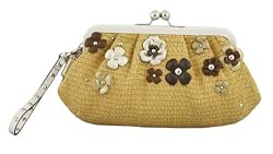 Coach Natural Straw Flower Clutch Large Wristlet Kisslock Bag - Coach 45266NAT
