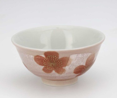 ごはんがおいしい　九谷焼　飯碗　銀彩花文（ピンク）