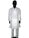 Mens Summer Clothing Cotton White Kurta Pajama Long Sleeve L Chest 44inches