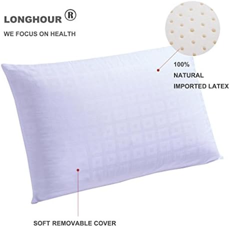 LONGHOUR® Breathable Natural Latex Pillow with Soft Pure Cotton Pillowcase, Standard Size