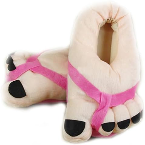 Unisex Pink Toe Big Feet Warm Winter Soft Plush Slippers Creative Novelty Gift