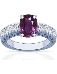 14K White Gold Cushion Cut Purple Sapphire Ring With Sidestones
