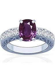 Platinum Cushion Cut Purple Sapphire Ring With Sidestones