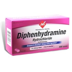 Click here to buy Diphenhydramine HCl 25 Mg Allergy Medicine and Antihistamine Compare to Active Ingredient... by Members Mark.