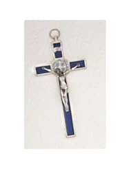 Art and Craft Supply: INRI Crucifix with St. Benedict Medal Enamel Blue 8" - FindingKing