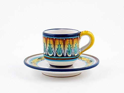 Hand Painted Italian Ceramic Espresso Cup &amp; Saucer Vario F1 - Handmade in Deruta