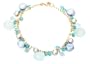14k Yellow Gold Apatite, Silver Freshwater Pearl, Blue Topaz and Chalcedony Bracelet