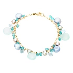 14k Yellow Gold Apatite, Silver Freshwater Pearl, Blue Topaz and Chalcedony... by Chalcedony Bracelets