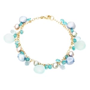 Buy 14k Yellow Gold Apatite, Silver Freshwater Pearl, Blue Topaz and Chalcedony Bracelet by Amazon.com Collection