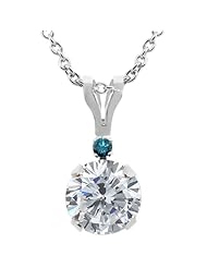 1.02 Ct Round H/I Diamond Blue Diamond 14K White Gold Pendant
