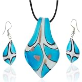 Bright Blue And White Teardrop Murano Glass Earrings Set