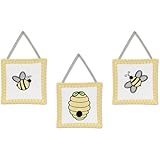 Yellow and White Wall Hanging Accessories for Honey Bumble Bee Hive Bedding Set