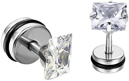 Peki Barbell EarringsPair of 16g Stainless Steel Square Cubic Zirconia Helix Cartilage Tragus Ear Lobe Barbell Stud Earrings (6mm Round Clear)