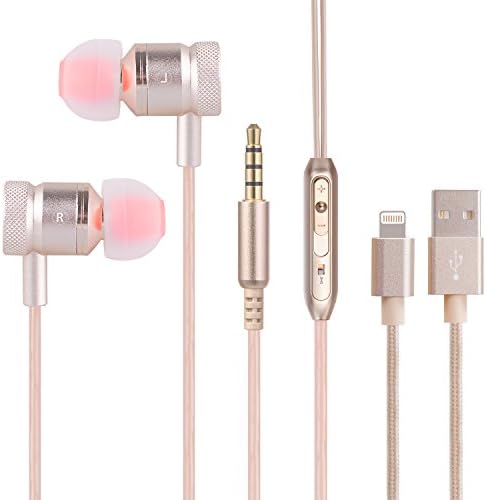 CELLACC In-Ear Headphones/Earphones/Earbuds with Remote Control and Mic for iPhone 6/6s/6 Plus/6s Plus/5s/SE, iPad/iPod, Samsung Galaxy S5, Android Smartphones, Plus 1PCS of Lightning Cable(Golden)