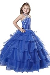 Girls Halter Lace Sequined Beaded Crystal Crystals Organza Floor Length Pageant Dress/Party Dress 