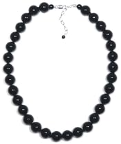 Sterling Silver 12mm Black Onyx Bead Necklace, 16"
