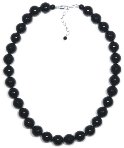 Sterling Silver 12mm Black Onyx Bead Necklace, 16