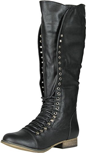 Breckelles Women's Georgia-35 Knee High Lace-Up Combat Boot