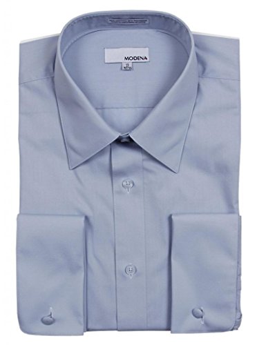 Mens Modena Solid Light Blue French Cuff Dress Shirt