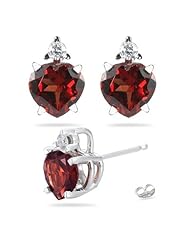 0.06 Cts Diamond & 1.66 Cts Garnet Stud Earrings in 14K White Gold