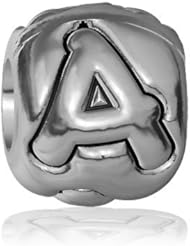 A - Bead, Single Alphabet Initial Letter for Name Bracelet, Capital, Uppercase A Charm Bracelet Bead, Embossed, Complete Alphabet and Numbers Available, Solid Sterling Silver