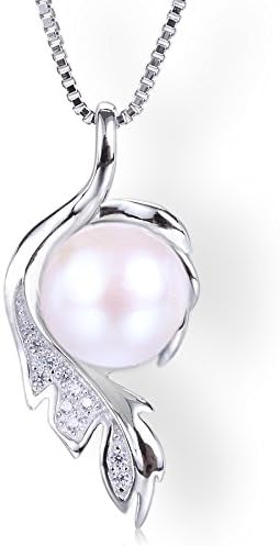 Startreasureland 925 Sterling Silver Pendant Necklace 7mm White Freshwater Cultured Pearl Leaf