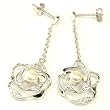 Pearl Earrings Flower CZ Diamonds Dangling Sterling Silver By Bucasi