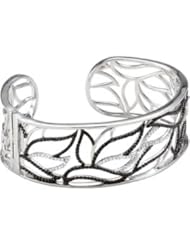 Sterling Silver Genuine Black Spinel & Diamond Hinged Cuff Bracelet by US Gems