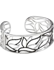 Sterling Silver Genuine Black Spinel and Diamond Hinged Cuff Bracelet