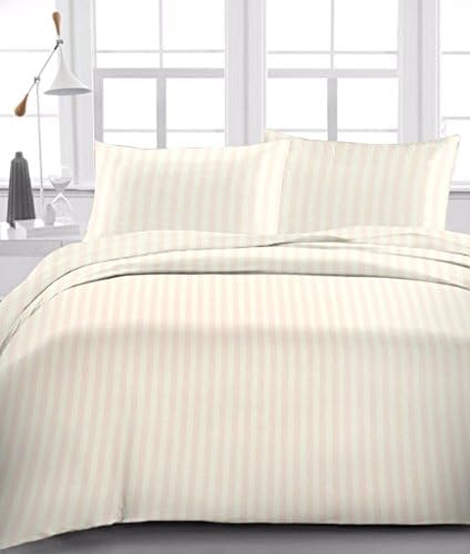 600 Thread-Count Egyptian Cotton Full-XL Bed Sheet Set +11 Inch Pocket Depth, Ivory Stripe