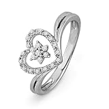 Sterling Silver Round Diamond Heart Ring (0.12 cttw)