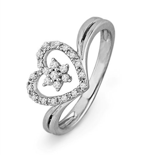 Sterling Silver Round Diamond Heart Ring (0.12 cttw)