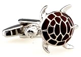 Silver with Maroon Sea Turtles Enamel Cufflinks Cuff Links