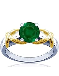 18K White Gold Round Cut Emerald Solitaire Ring