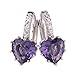 GULICX Heart shape White Gold Tone Amethyst Color Purple leverback hoop earrings