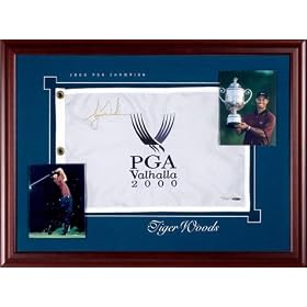 Tiger Woods Framed 2000 PGA Championship Autographed Pin Flag with Photographs