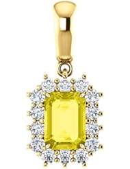 18K Yellow Gold 7.00x5.00mm Emerald Cut Yellow Sapphire and Diamond Pendant -- LIFETIME WARRANTY
