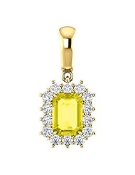 10K Yellow Gold 7.00x5.00mm Emerald Cut Yellow Sapphire and Diamond Pendant -- LIFETIME WARRANTY