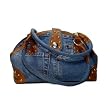 Large Blue Denim Purse with Genuine Leather made from Vintage, Used Denim
