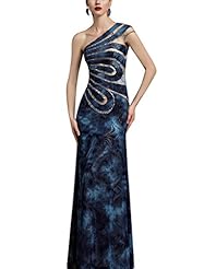 A-line Natural   Waistline Polyester/Taffeta/Velvet Beaded Bubble Dress Cocktail Floor Length One Shoulder Sleeveless Evening Dress/Homecoming Dress/Prom Dress/Wedding Party Dress  with a Court Train 
