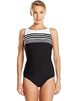 Reebok Women's Racing Lanes High-Neck One-Piece Swimsuit