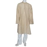 Mens Dresses Woven Kurta Pajama Silk and Cotton Blend Long Loose Shirt and Trousers Expert Hand Stitch Size 2XL (pgkp010)