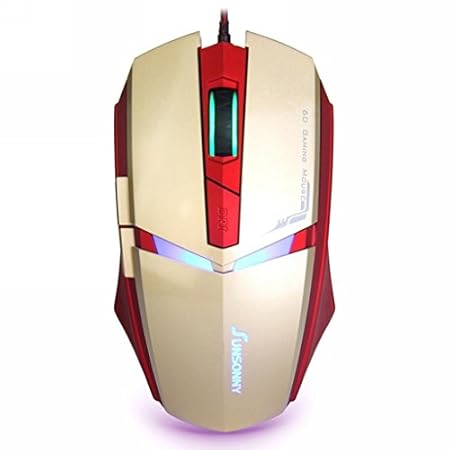 Gaming Mouse, HCE 5 Buttons LED USB Wired Mouse, 5 ft Braided Cable, Side Control, 1600 DPI (Golden)