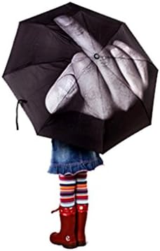 Familybuy Creative Folding Erect Middle Finger Umbrella/Portable Foldable Funny Middle Finger Fuck the Rain Umbrella , Black