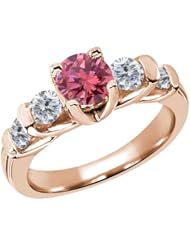 1.63 Ct Round Pink and G/H Diamond 18K Rose Gold Ring