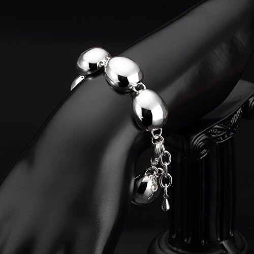 Rellecona Jewels 925 Sterling Silver Large Oval Shape Beads Bracelet for Women Adjustable 7"-8"