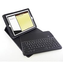 D-LUX Black Leather Folio Case With Removable Wireless Bluetooth Keyboard - Laptop Style Keys For IPad 2