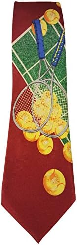 Men's Tennis Racket and Balls Burgundy Novelty Necktie Tie