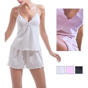 Buy Cotton Lace Pajamas Set, Black-M